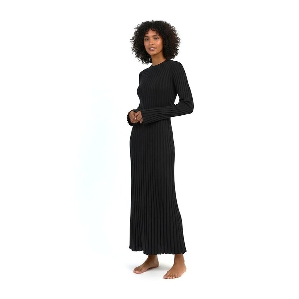 NWT DISSH Ada Midi in Black Long Sleeve Stretch Ribbed Knit Stretch Dress S